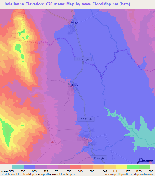Jedelienne,Tunisia Elevation Map