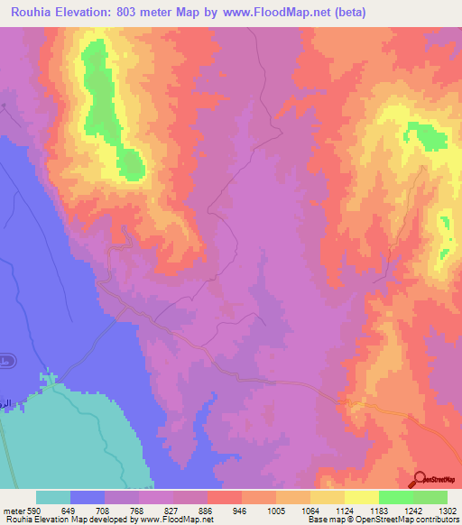 Rouhia,Tunisia Elevation Map