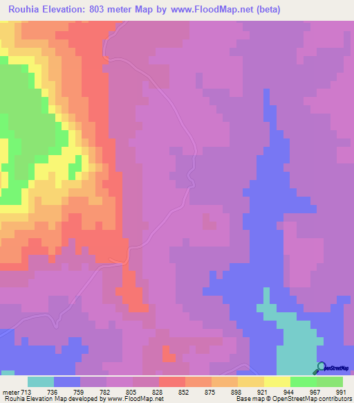 Rouhia,Tunisia Elevation Map