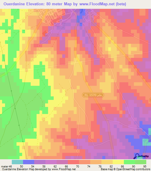 Ouerdanine,Tunisia Elevation Map