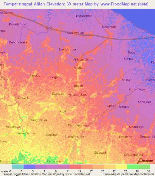 Tempat tinggal Alfian,Indonesia Elevation Map