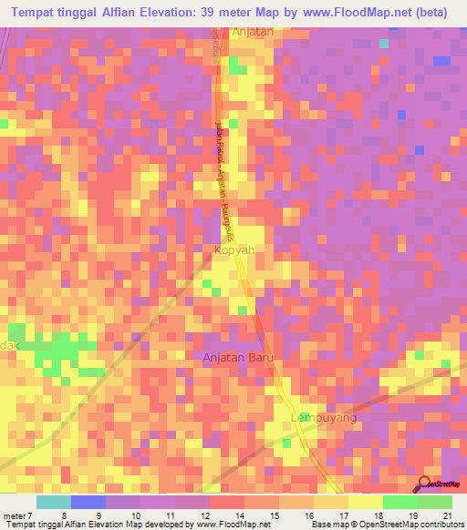 Tempat tinggal Alfian,Indonesia Elevation Map