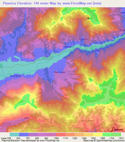 Plasnica,Macedonia Elevation Map