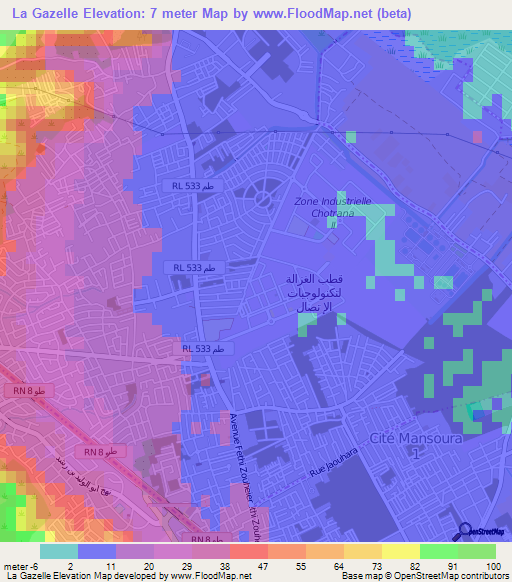 La Gazelle,Tunisia Elevation Map
