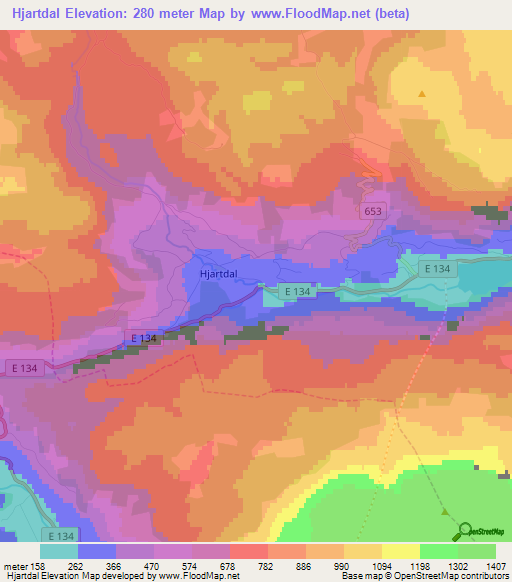 Hjartdal,Norway Elevation Map