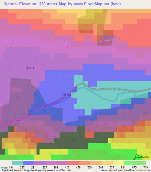 Hjartdal,Norway Elevation Map