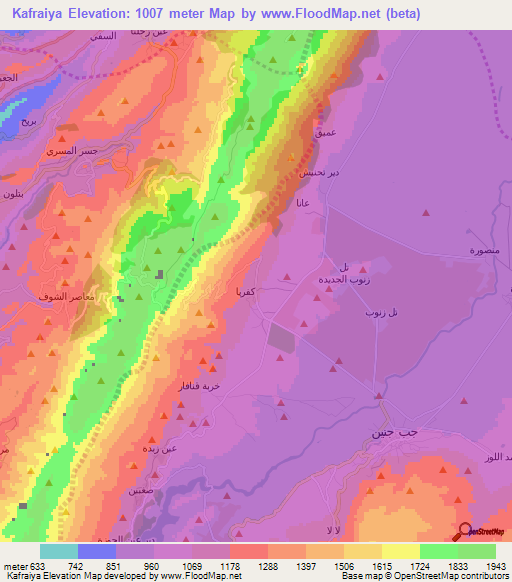 Kafraiya,Lebanon Elevation Map