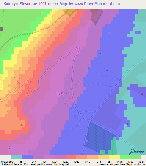 Kafraiya,Lebanon Elevation Map