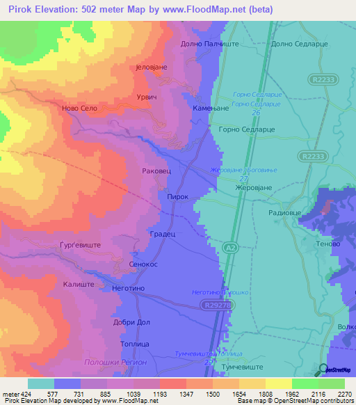 Pirok,Macedonia Elevation Map