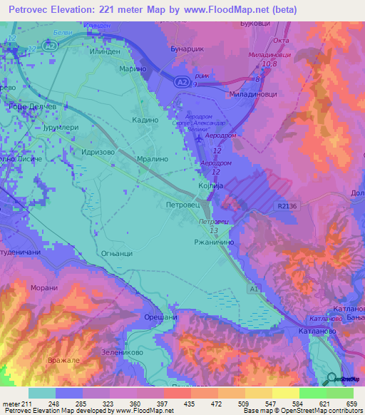 Petrovec,Macedonia Elevation Map