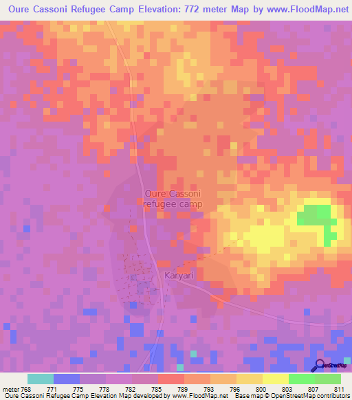 Oure Cassoni Refugee Camp,Chad Elevation Map