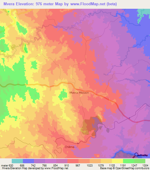Mvera,Malawi Elevation Map