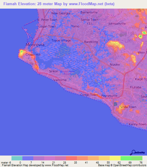 Fiamah,Liberia Elevation Map