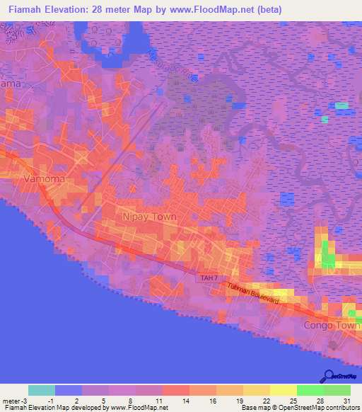 Fiamah,Liberia Elevation Map