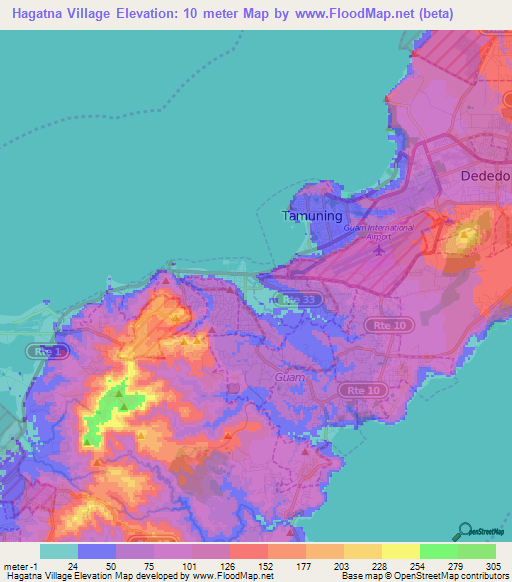 Hagatna Village,Guam Elevation Map