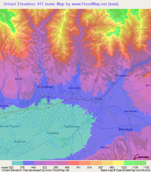 Orizari,Macedonia Elevation Map
