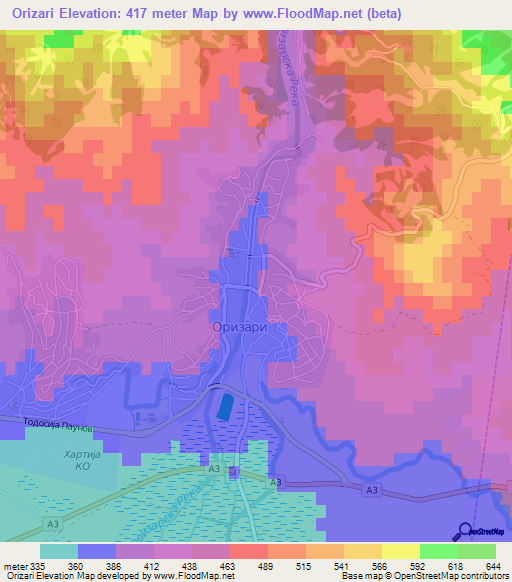 Orizari,Macedonia Elevation Map
