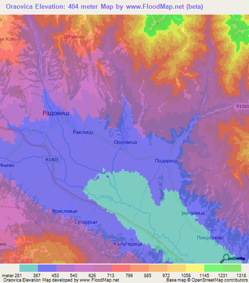 Oraovica,Macedonia Elevation Map