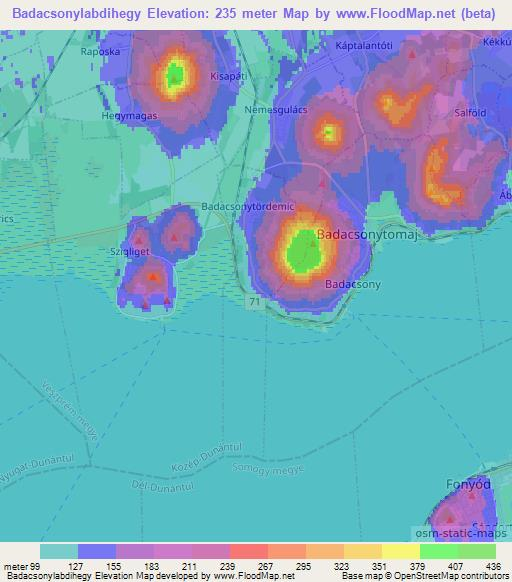 Badacsonylabdihegy,Hungary Elevation Map