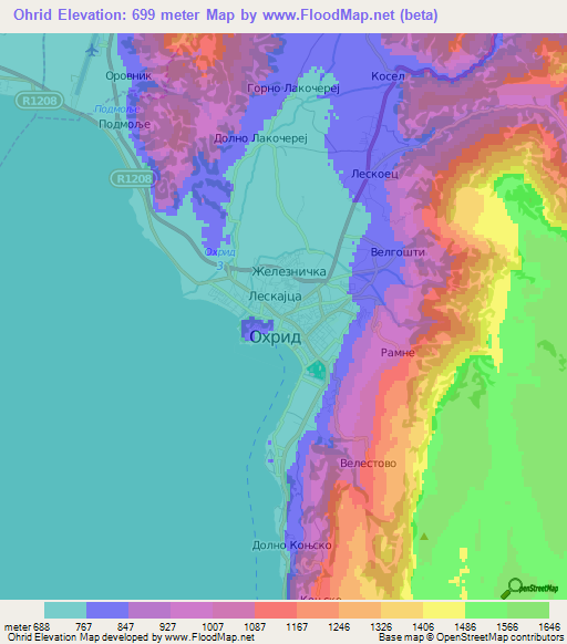 Ohrid,Macedonia Elevation Map