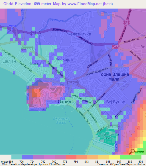 Ohrid,Macedonia Elevation Map