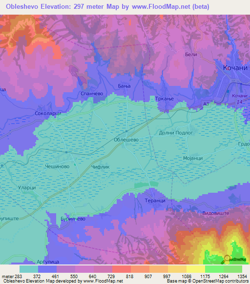 Obleshevo,Macedonia Elevation Map