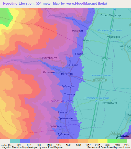 Negotino,Macedonia Elevation Map