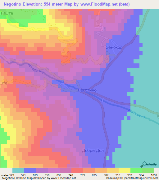 Negotino,Macedonia Elevation Map