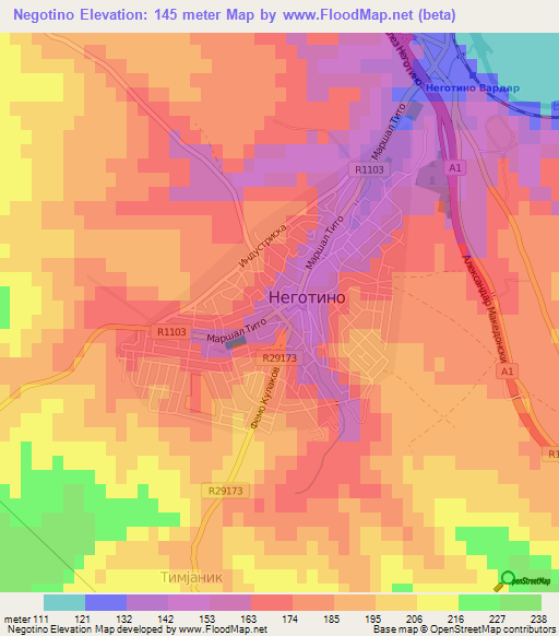 Negotino,Macedonia Elevation Map