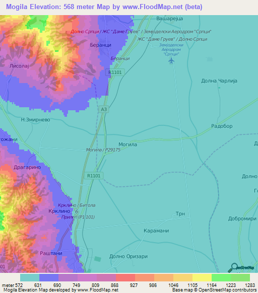 Mogila,Macedonia Elevation Map