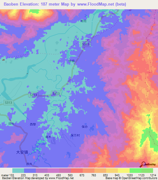 Baoben,China Elevation Map