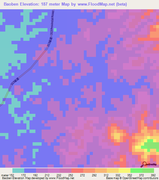 Baoben,China Elevation Map