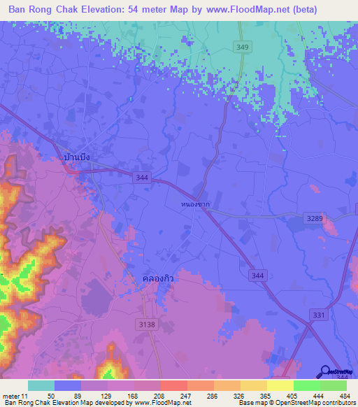 Ban Rong Chak,Thailand Elevation Map