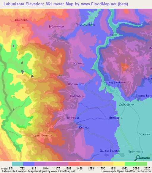 Labunishta,Macedonia Elevation Map