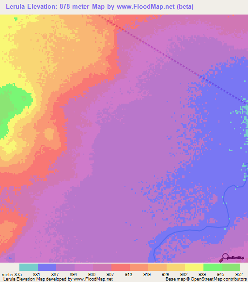 Lerula,Botswana Elevation Map