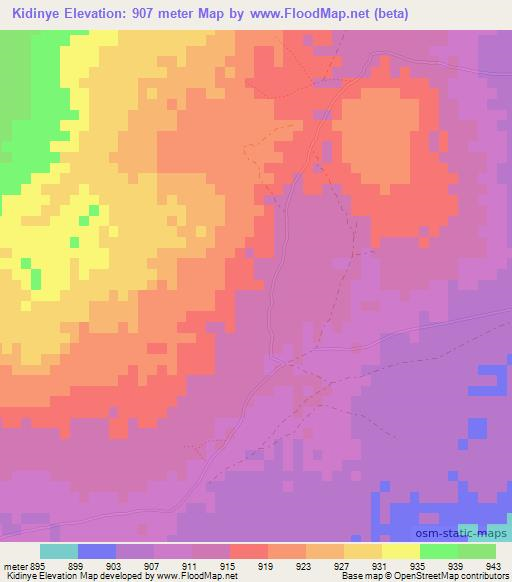 Kidinye,Botswana Elevation Map