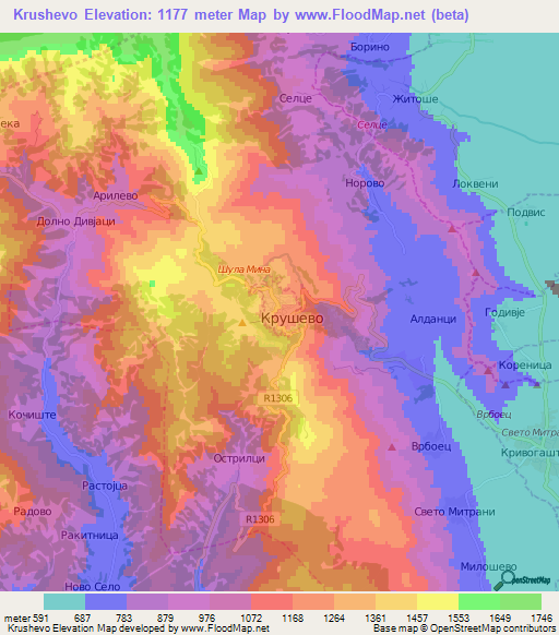 Krushevo,Macedonia Elevation Map