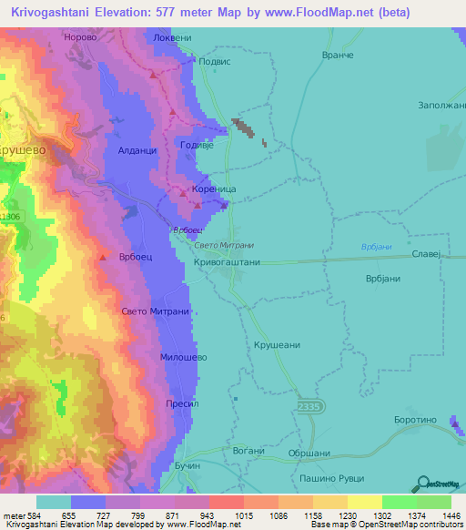 Krivogashtani,Macedonia Elevation Map