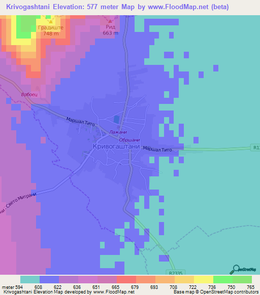 Krivogashtani,Macedonia Elevation Map