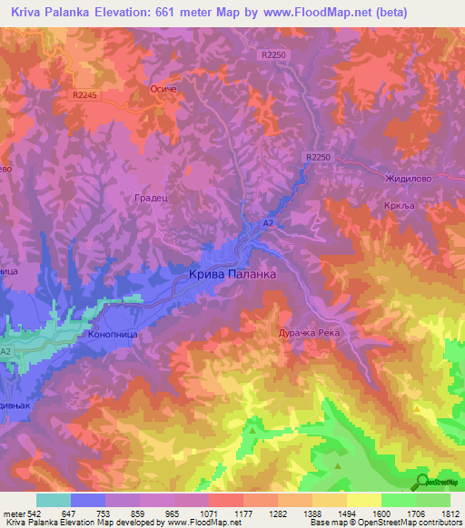 Kriva Palanka,Macedonia Elevation Map