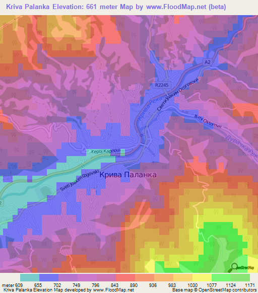 Kriva Palanka,Macedonia Elevation Map