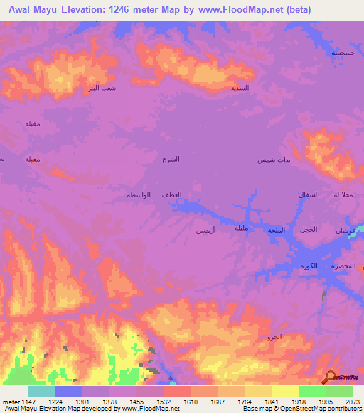 Awal Mayu,Yemen Elevation Map