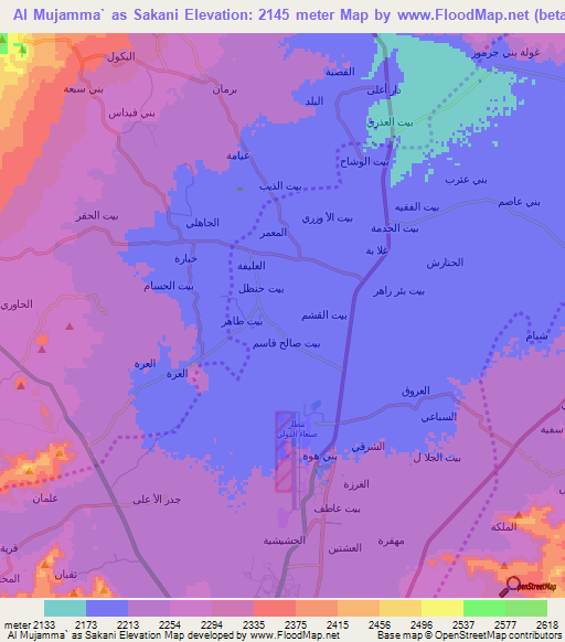 Al Mujamma` as Sakani,Yemen Elevation Map