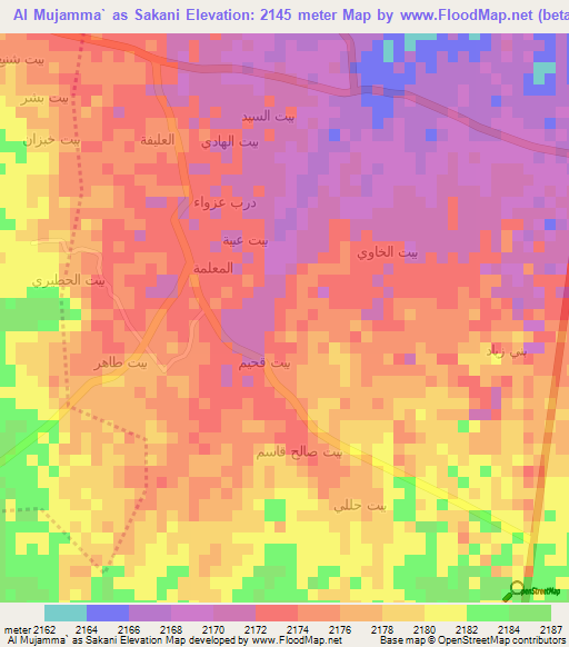 Al Mujamma` as Sakani,Yemen Elevation Map