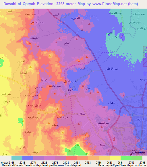 Dawahi al Qaryah,Yemen Elevation Map