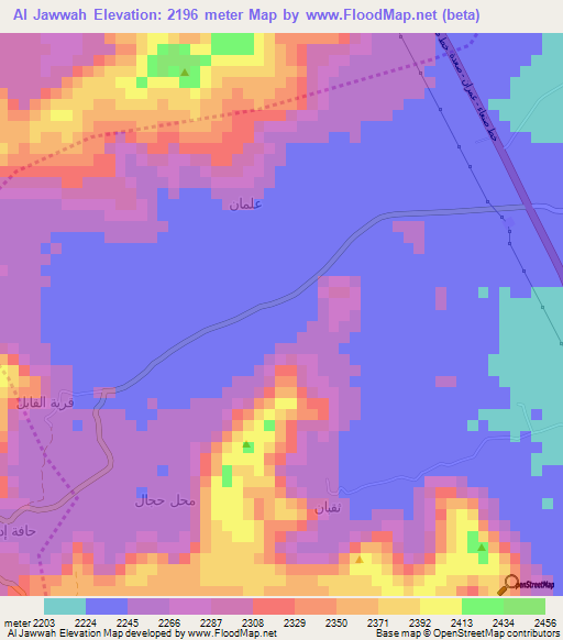 Al Jawwah,Yemen Elevation Map