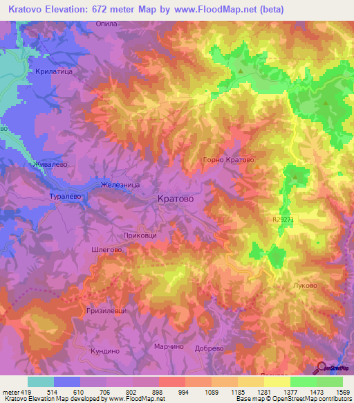 Kratovo,Macedonia Elevation Map