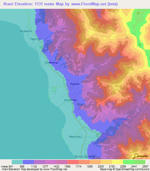 Krani,Macedonia Elevation Map