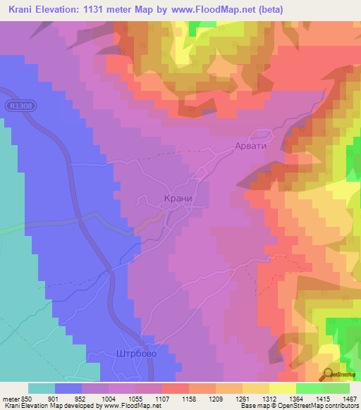 Krani,Macedonia Elevation Map
