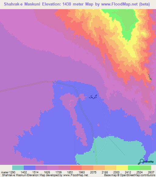 Shahrak-e Maskuni,Iran Elevation Map